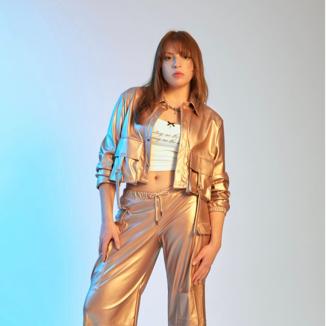 Chaqueta azul metalizada